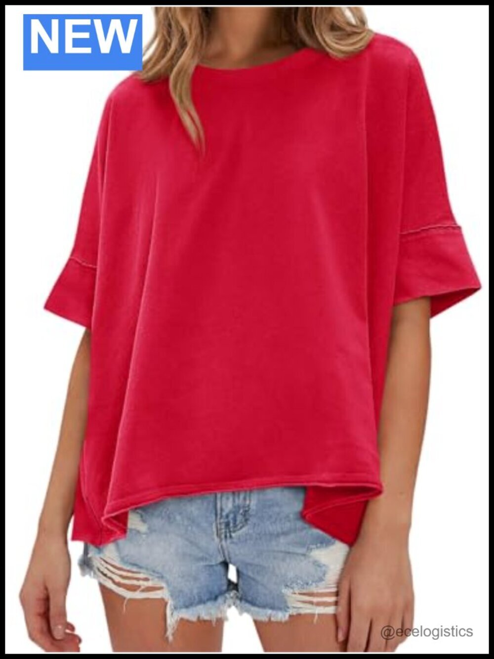 Oversized Crew Neck Short Sleeve T-Shirt, Hi Low Drop Shoulder, Loose Fit